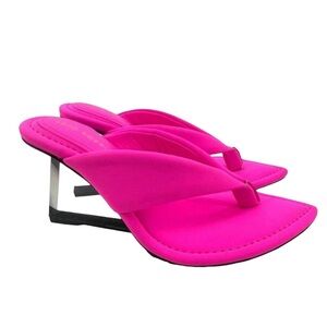 Good American Hot Pink Neoprene Thong Glass Heel Wedges